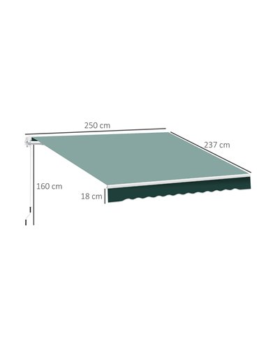 Outsunny 2.5m x 2m Garden Patio Manual Awning Canopy Sun Shade Shelter Retractable with Winding Handle Green 100110-005G