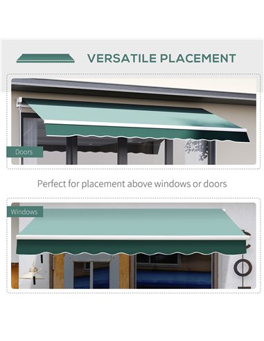 Outsunny 2.5m x 2m Garden Patio Manual Awning Canopy Sun Shade Shelter Retractable with Winding Handle Green 100110-005G