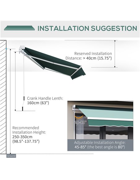 Outsunny 2.5m x 2m Garden Patio Manual Awning Canopy Sun Shade Shelter Retractable with Winding Handle Green 100110-005G - pic 44217 | FastDaddyshop