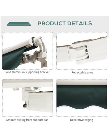 Outsunny 2.5m x 2m Garden Patio Manual Awning Canopy Sun Shade Shelter Retractable with Winding Handle Green 100110-005G