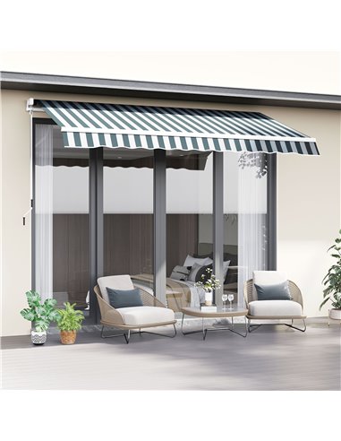 Outsunny 2.5m x 2m Garden Patio Manual Awning, Green-White 100110-005GW