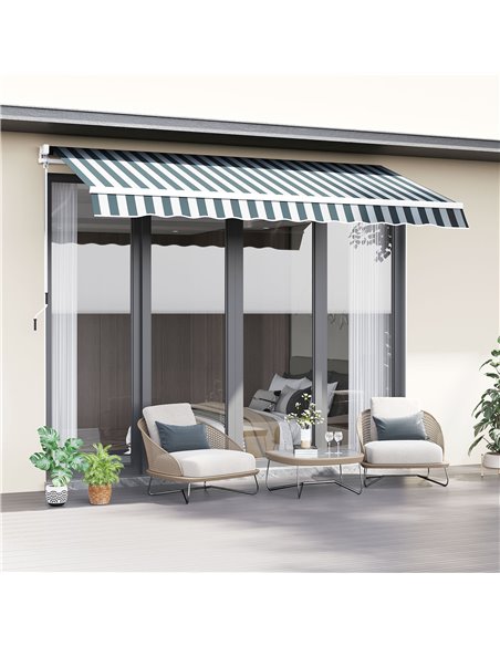 Outsunny 2.5m x 2m Garden Patio Manual Awning, Green-White 100110-005GW - pic 44222 | FastDaddyshop