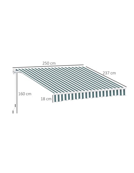 Outsunny 2.5m x 2m Garden Patio Manual Awning Canopy Sun Shade Shelter Retractable with Winding Handle Green White 100110-005GW - pic 44223 | FastDaddyshop