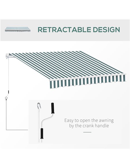 Outsunny 2.5m x 2m Garden Patio Manual Awning Canopy Sun Shade Shelter Retractable with Winding Handle Green White 100110-005GW - pic 44225 | FastDaddyshop
