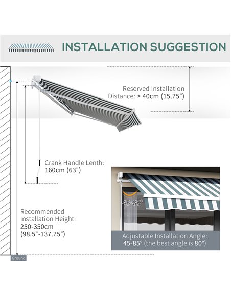 Outsunny 2.5m x 2m Garden Patio Manual Awning Canopy Sun Shade Shelter Retractable with Winding Handle Green White 100110-005GW - pic 44226 | FastDaddyshop