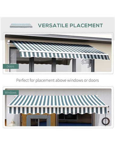Outsunny 2.5m x 2m Garden Patio Manual Awning Canopy Sun Shade Shelter Retractable with Winding Handle Green White 100110-005GW