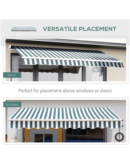 Outsunny 2.5m x 2m Garden Patio Manual Awning Canopy Sun Shade Shelter Retractable with Winding Handle Green White 100110-005GW - pic 44227 | FastDaddyshop