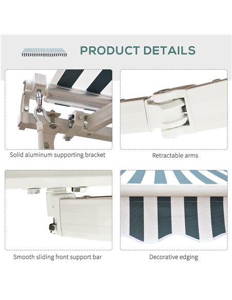 Outsunny 2.5m x 2m Garden Patio Manual Awning Canopy Sun Shade Shelter Retractable with Winding Handle Green White 100110-005GW - pic 44228 | FastDaddyshop