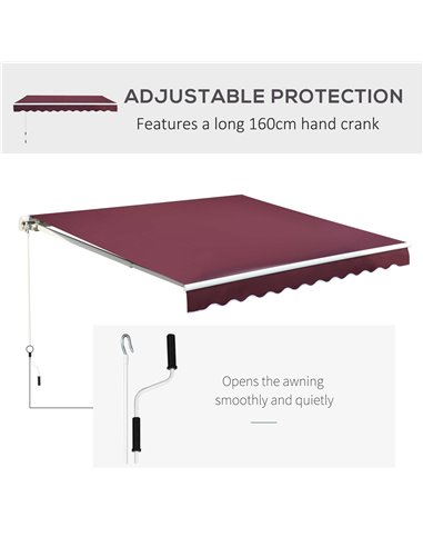 Outsunny Awning Canopy Sun Shade Canopy Garden Patio Manual Retractable Awning, 3x2.5 m-Red 100110-007R