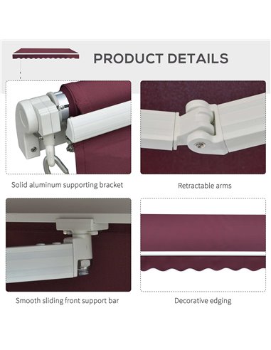 Outsunny Awning Canopy Sun Shade Canopy Garden Patio Manual Retractable Awning, 3x2.5 m-Red 100110-007R