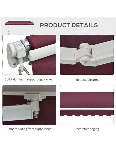 Outsunny Awning Canopy Sun Shade Canopy Garden Patio Manual Retractable Awning, 3x2.5 m-Red 100110-007R - pic 44236 | FastDaddyshop