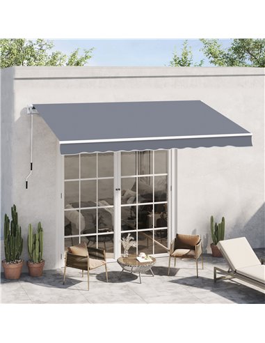 Outsunny 4m x 3m Garden Patio Manual Awning, Grey 100110-009GY