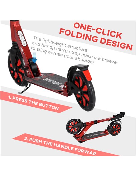 HOMCOM One-click Folding Kick Scooter w/ Adjustable Handlebar, Push Scooter with Kickstand, Dual Shock Absorber, 200mm Wheels &  - pic 4424 | FastDaddyshop
