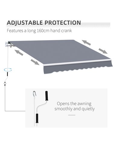 Outsunny Garden Patio Manual Awning Canopy Sun Shade Shelter Retractable 4m x 3m-Grey 100110-009GY