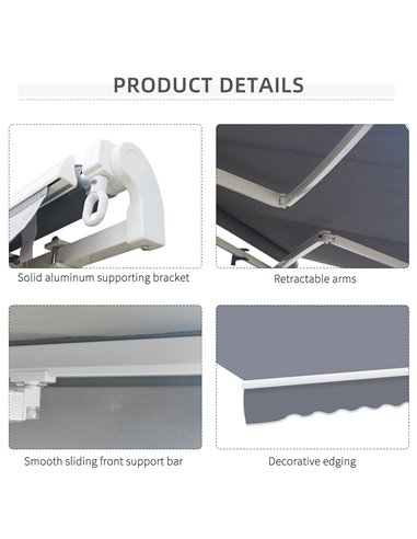 Outsunny Garden Patio Manual Awning Canopy Sun Shade Shelter Retractable 4m x 3m-Grey 100110-009GY