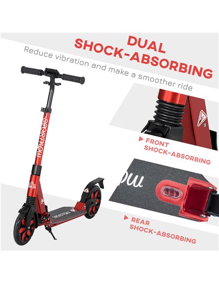 HOMCOM One-click Folding Kick Scooter w/ Adjustable Handlebar, Push Scooter with Kickstand, Dual Shock Absorber, 200mm Wheels &  - pic 4425 | FastDaddyshop