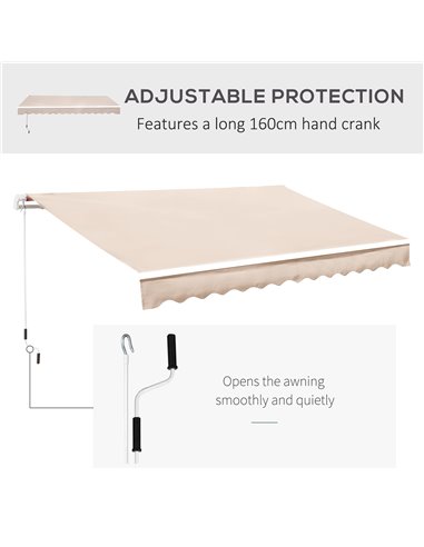 Outsunny 3 x 2.5m Garden Patio Manual Awning Canopy Sun Shade Shelter with Winding Handle Retractable - Cream White 100110-007CM