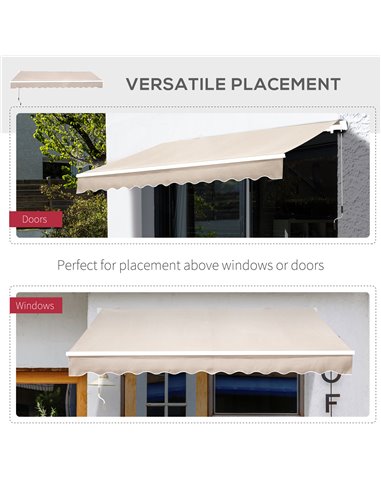 Outsunny 3 x 2.5m Garden Patio Manual Awning Canopy Sun Shade Shelter with Winding Handle Retractable - Cream White 100110-007CM
