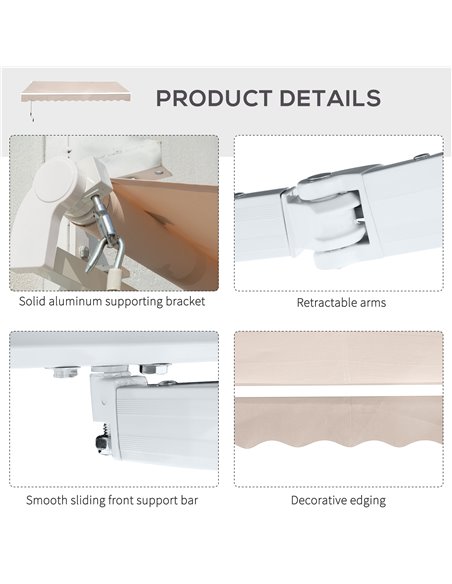 Outsunny 3 x 2.5m Garden Patio Manual Awning Canopy Sun Shade Shelter with Winding Handle Retractable - Cream White 100110-007CM - pic 44254 | FastDaddyshop