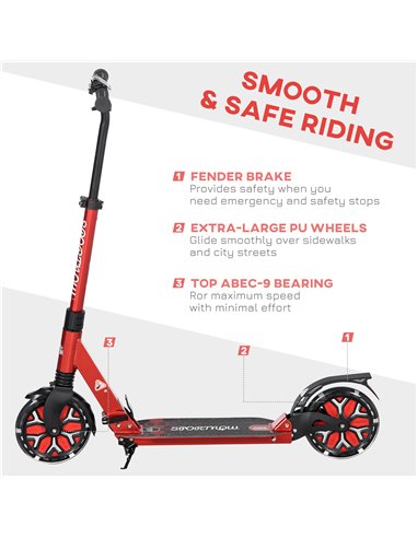 HOMCOM One-click Folding Kick Scooter w/ Adjustable Handlebar, Push Scooter with Kickstand, Dual Shock Absorber, 200mm Wheels & 