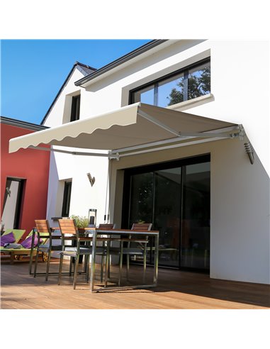 Outsunny 2.5x2 m Manual Retractable Awning-Beige Canopy/White Frame 01-0135