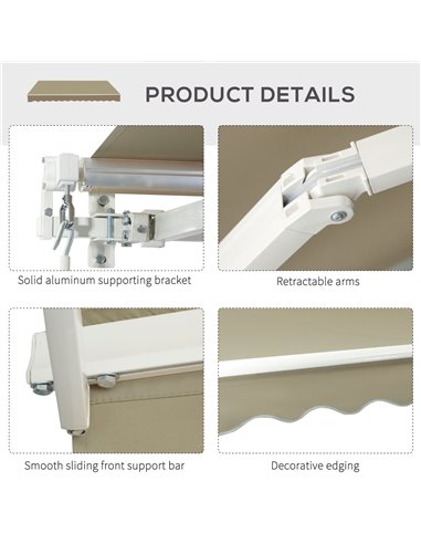 Outsunny 2.5x2 m Manual Retractable Awning-Beige Canopy/White Frame 01-0135