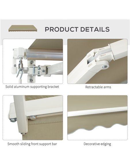 Outsunny 2.5x2 m Manual Retractable Awning-Beige Canopy/White Frame 01-0135 - pic 44270 | FastDaddyshop