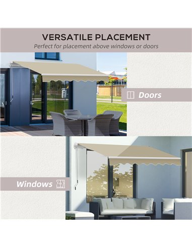 Outsunny 2.5x2 m Manual Retractable Awning-Beige Canopy/White Frame 01-0135
