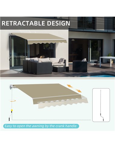 Outsunny 2.5x2 m Manual Retractable Awning-Beige Canopy/White Frame 01-0135