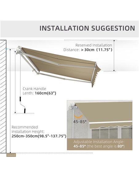 Outsunny 2.5x2 m Manual Retractable Awning-Beige Canopy/White Frame 01-0135 - pic 44273 | FastDaddyshop