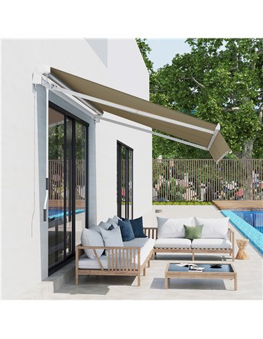 Outsunny 2.5x2 m Manual Retractable Awning-Beige Canopy/White Frame 01-0135