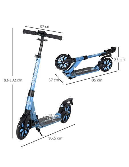 HOMCOM One-click Folding Kick Scooter w/ Adjustable Handlebar, Push Scooter with Kickstand, Dual Shock Absorber, 200mm Wheels &  - pic 4430 | FastDaddyshop