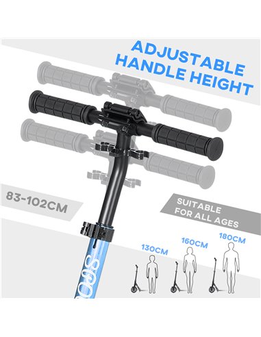 HOMCOM One-click Folding Kick Scooter w/ Adjustable Handlebar, Push Scooter with Kickstand, Dual Shock Absorber, 200mm Wheels & 