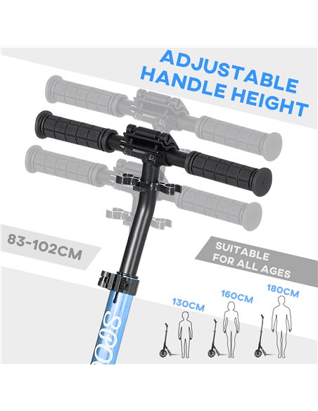 HOMCOM One-click Folding Kick Scooter w/ Adjustable Handlebar, Push Scooter with Kickstand, Dual Shock Absorber, 200mm Wheels &  - pic 4431 | FastDaddyshop