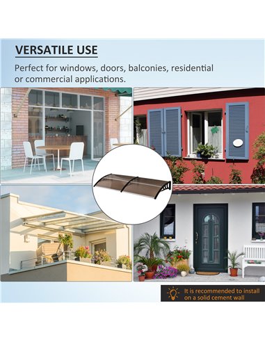Outsunny 75 x 195 cm Curved Door Window Awning Canopy, Polycarbonate Cover Front Door Outdoor Patio, UV Rain Snow Protection She