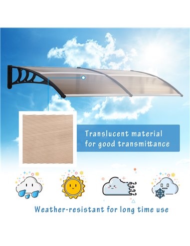 Outsunny 75 x 195 cm Curved Door Window Awning Canopy, Polycarbonate Cover Front Door Outdoor Patio, UV Rain Snow Protection She