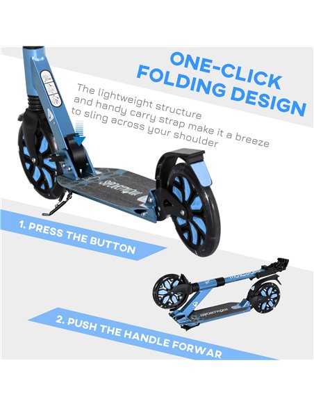 HOMCOM One-click Folding Kick Scooter w/ Adjustable Handlebar, Push Scooter with Kickstand, Dual Shock Absorber, 200mm Wheels &  - pic 4432 | FastDaddyshop