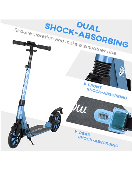 HOMCOM One-click Folding Kick Scooter w/ Adjustable Handlebar, Push Scooter with Kickstand, Dual Shock Absorber, 200mm Wheels &  - pic 4433 | FastDaddyshop
