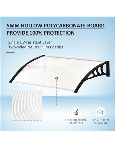 Outsunny Curved Window Door Canopy Aluminium Rigid Plastic Polycarbonate Fixed Outdoor Awning Modern Design UV Water Rain Resist