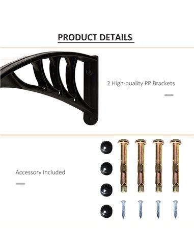 Outsunny Curved Window Door Canopy Aluminium Rigid Plastic Polycarbonate Fixed Outdoor Awning Modern Design UV Water Rain Resist