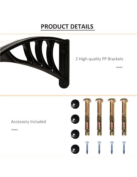 Outsunny Curved Window Door Canopy Aluminium Rigid Plastic Polycarbonate Fixed Outdoor Awning Modern Design UV Water Rain Resist - pic 44333 | FastDaddyshop