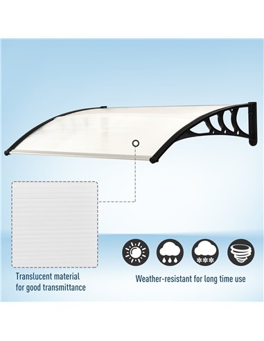 Outsunny Curved Window Door Canopy Aluminium Rigid Plastic Polycarbonate Fixed Outdoor Awning Modern Design UV Water Rain Resist