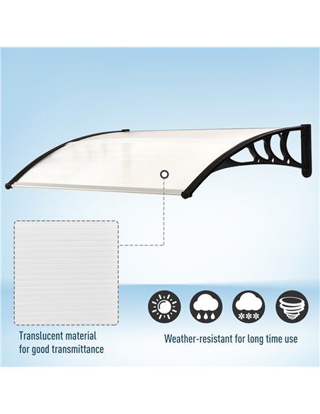 Outsunny Curved Window Door Canopy Aluminium Rigid Plastic Polycarbonate Fixed Outdoor Awning Modern Design UV Water Rain Resist - pic 44334 | FastDaddyshop