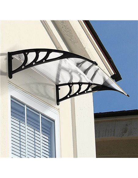 Outsunny Curved Window Door Canopy Aluminium Rigid Plastic Polycarbonate Fixed Outdoor Awning Modern Design UV Water Rain Resist - pic 44337 | FastDaddyshop