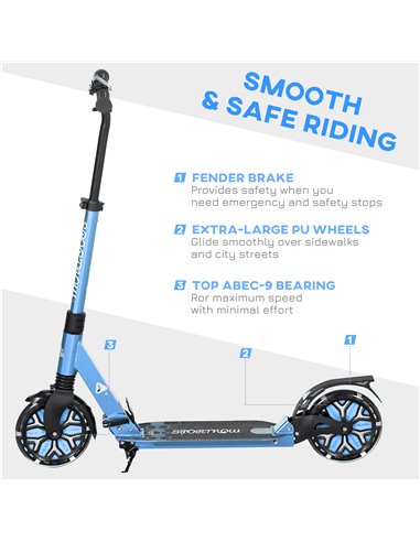 HOMCOM One-click Folding Kick Scooter w/ Adjustable Handlebar, Push Scooter with Kickstand, Dual Shock Absorber, 200mm Wheels & 