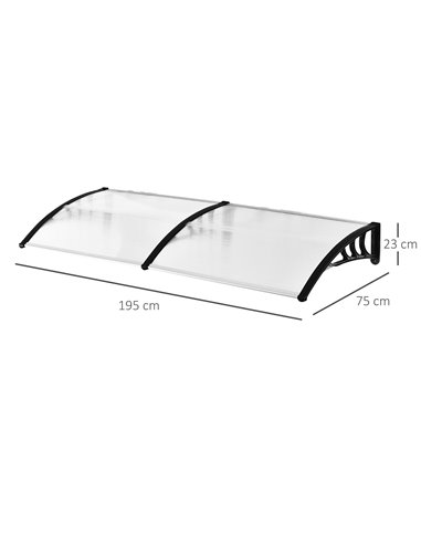 Outsunny 75 x 195 cm Curved Door Window Awning Canopy, Polycarbonate Cover Front Door Outdoor Patio, UV Rain Snow Protection She