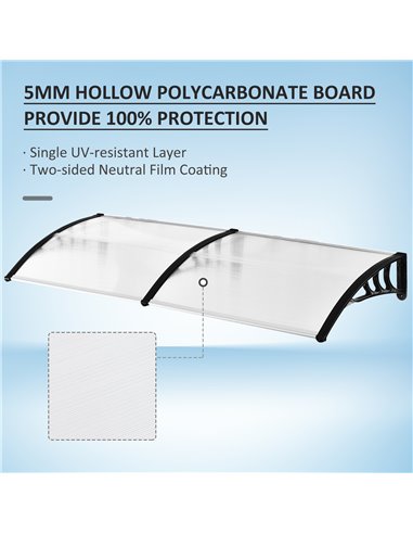 Outsunny 75 x 195 cm Curved Door Window Awning Canopy, Polycarbonate Cover Front Door Outdoor Patio, UV Rain Snow Protection She