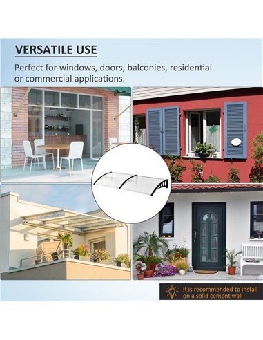Outsunny 75 x 195 cm Curved Door Window Awning Canopy, Polycarbonate Cover Front Door Outdoor Patio, UV Rain Snow Protection She