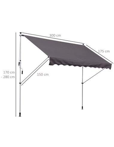 Outsunny Balcony 3 x 1.5m Manual Adjustable Awning, Grey 840-183GY