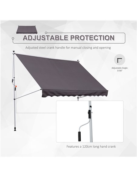 Outsunny Balcony 3 x 1.5m Manual Adjustable Awning DIY Patio Clamp Awning Canopy  Retractable Shade Shelter - Grey 840-183GY - pic 44360 | FastDaddyshop